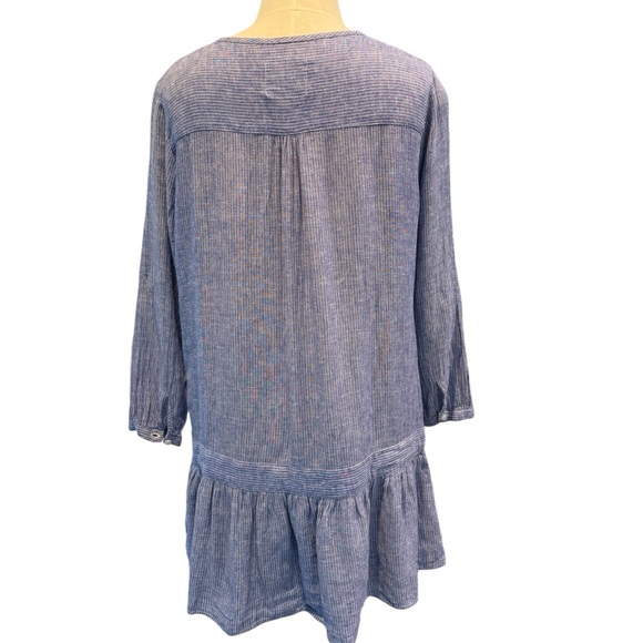 Rails Lydia Blue & White Striped Linen Long Sleeve Mini Dress Size Small - Picture 2 of 11